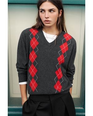 Pull&Bear Diamond-Pattern Jumper With V-Neck - Red