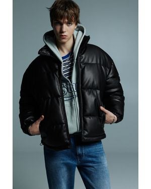 Pull&Bear Padded Leather Effect Jacket - Black