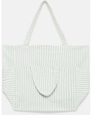 Pull&Bear Large Striped Tote Bag - White