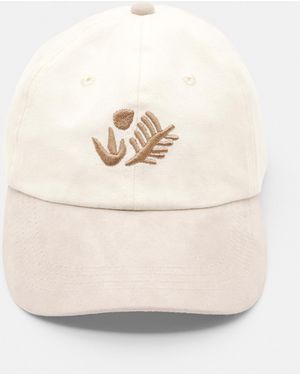 Pull&Bear Cap With Embroidered Plants - White