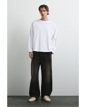 Pull&Bear 100% Cotton Barrel Jeans - White