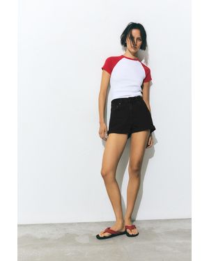 Pull&Bear Mom Fit Denim Shorts With Turn-Up Hems - Black