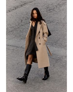 Pull&Bear Felt Texture Trench Coat - Natural