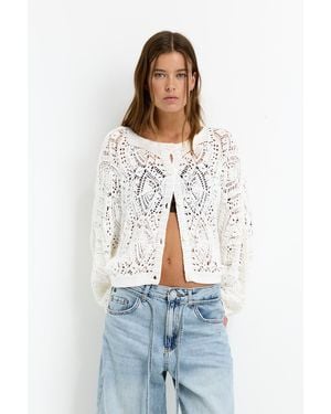 Pull&Bear Oversize Crochet Cardigan - White
