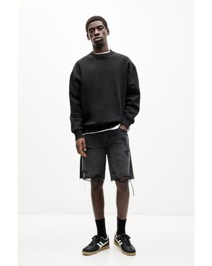 Pull&Bear Ripped Straight Fit Denim Bermuda Shorts - Black