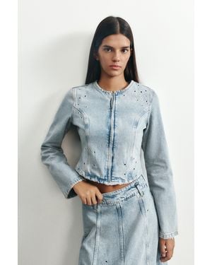 Pull&Bear Eyelet Denim Jacket - Blue