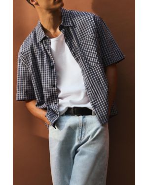 Pull&Bear Short Sleeve Check Shirt - Blue