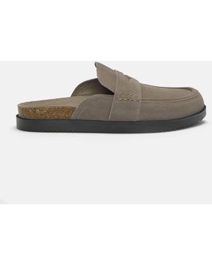 Pull&Bear Leather Clogs With Penny Strap - Grey