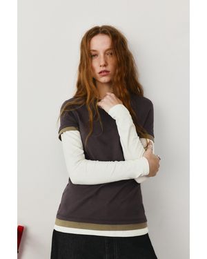 Pull&Bear Double Sleeve T-Shirt - Grey