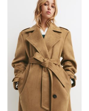 Pull&Bear Faux Suede Trench Coat - Brown