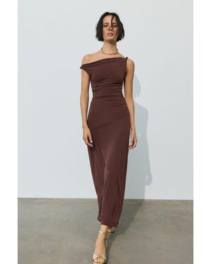 Pull&Bear Asymmetric Midi Dress - Brown