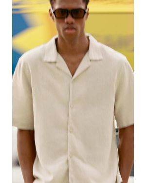 Pull&Bear Short Sleeve Linen Blend Shirt - Natural