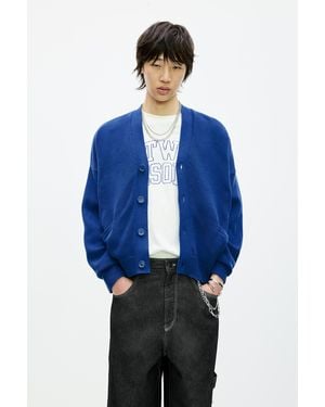 Pull&Bear Stwd Cardigan With The Poison News Graphic - Blue