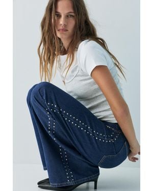 Pull&Bear Wide-Leg Stud Jeans - Blue
