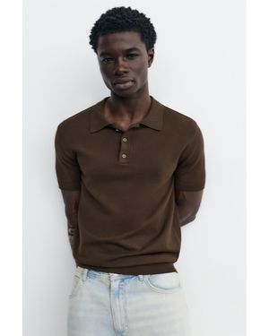 Pull&Bear Short Sleeve Knit Polo Shirt - Black
