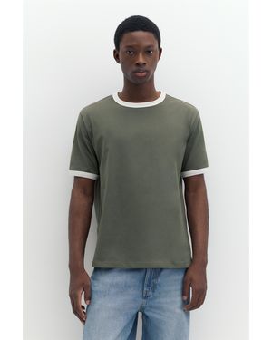 Pull&Bear Contrast Trim T-Shirt - Green