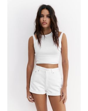 Pull&Bear Mom Fit Denim Shorts With Turn-Up Hems - White