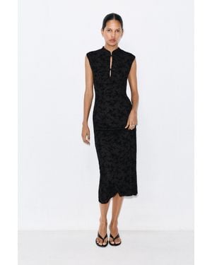 Pull&Bear Stand Collar Midi Dress With Frog Fastenings - Black