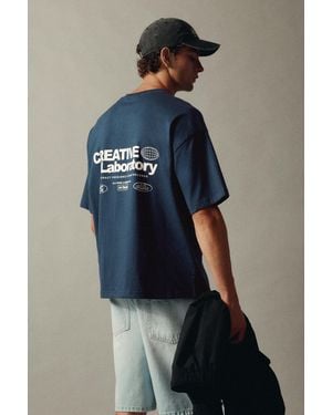 Pull&Bear Creative Laboratory Graphic T-Shirt - Blue