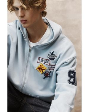 Pull&Bear Hoodie With Zip And Patches - Grey