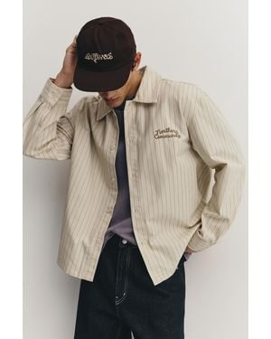 Pull&Bear Striped Embroidered Shirt - Natural