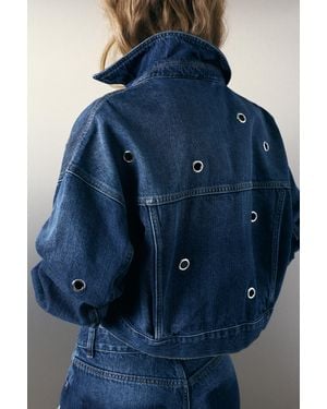 Pull&Bear Denim Jacket With Eyelets - Blue