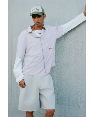 Pull&Bear Striped Short Sleeve Poplin Shirt - Blue