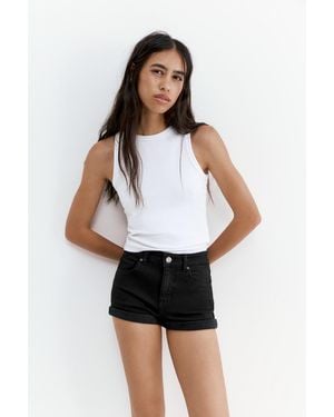 Pull&Bear Mid-Waist Denim Shorts - White