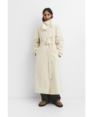 Pull&Bear Belted Flowing Long Trench Coat - Natural