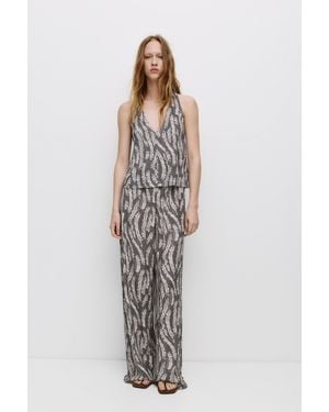 Pull&Bear Bedruckte Palazzohose - Weiß