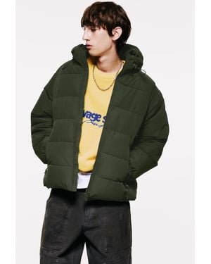 Pull&Bear Quilted Jacket With Hood - Green