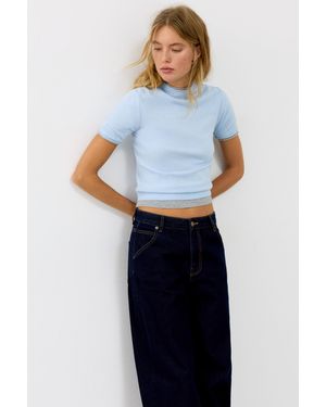 Pull&Bear Short Sleeve Fine Knit T-Shirt - Blue