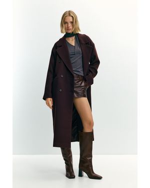 Pull&Bear Long Felt Texture Coat - Black