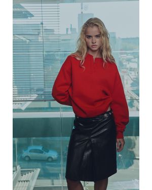 Pull&Bear Button-Up Henley Sweatshirt - Red