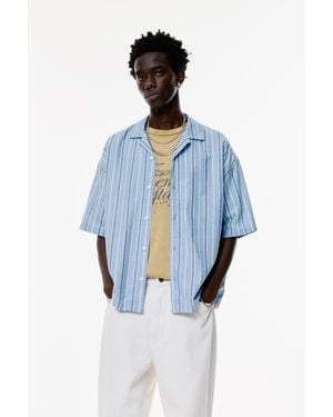 Pull&Bear Short Sleeve Striped Shirt - Blue