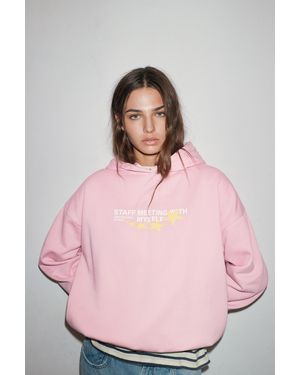 Pull&Bear Star Graphic Hoodie - Pink