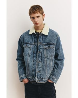 Pull&Bear Denim Jacket With Faux Shearling Collar - Blue