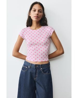 Pull&Bear Fitted Short Sleeve T-Shirt - Pink