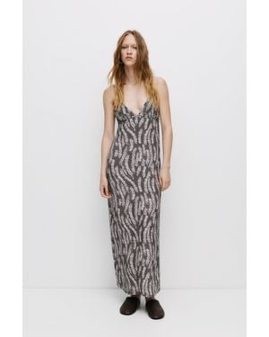 Pull&Bear Printed Midi Dress - Blue