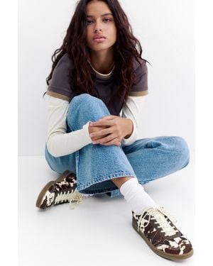 Pull&Bear Cow Print Leather Trainers - Blue