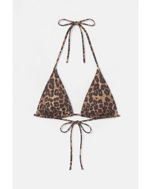 Pull&Bear Leopard Print Triangle Bikini Top - Black
