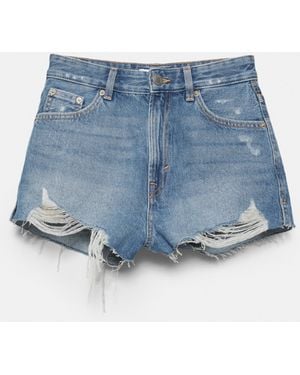 Pull&Bear Mom Fit Ripped Denim Shorts - Blue