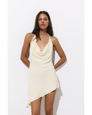 Pull&Bear Short Asymmetric Halter Dress - Brown