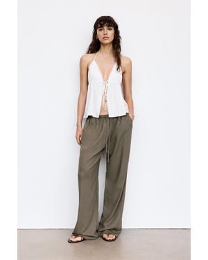 Pull&Bear Flowy Trousers With Linen - Multicolour