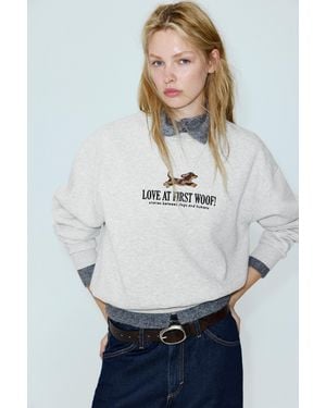 Pull&Bear Dog Graphic Sweatshirt - Grey