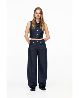Pull&Bear Striped Balloon Fit Jeans - Blue