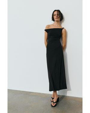 Pull&Bear Asymmetric Midi Dress - Black