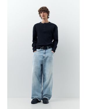 Pull&Bear Embroidered Super Baggy Jeans - Blue