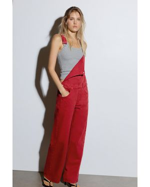 Pull&Bear Long Denim Dungarees - Red