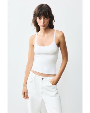 Pull&Bear Lace-Trim Tank Top - White